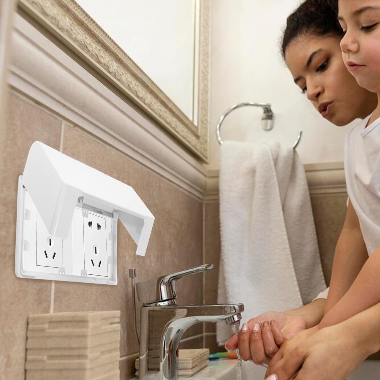 DOITOOL Waterproof Socket Protective Cover Sticky Style Double-Position Thickened Outlet Cover Weatherproof Socket Box for Home Kitchen Bathroom Easy Installation 7.95X4.76X2.95 Inch