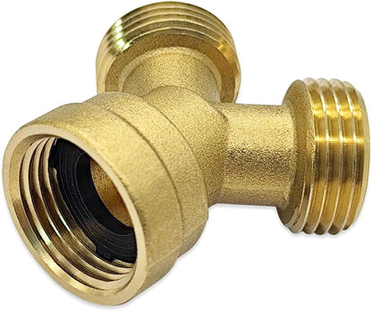 Hooshing Heavy Duty Brass Garden Hose Y Connector 3/4" Male x 3/4" Male x 3/4" Female GHT Thread 2 Way Hose Splitter Y Adapter with Washers
