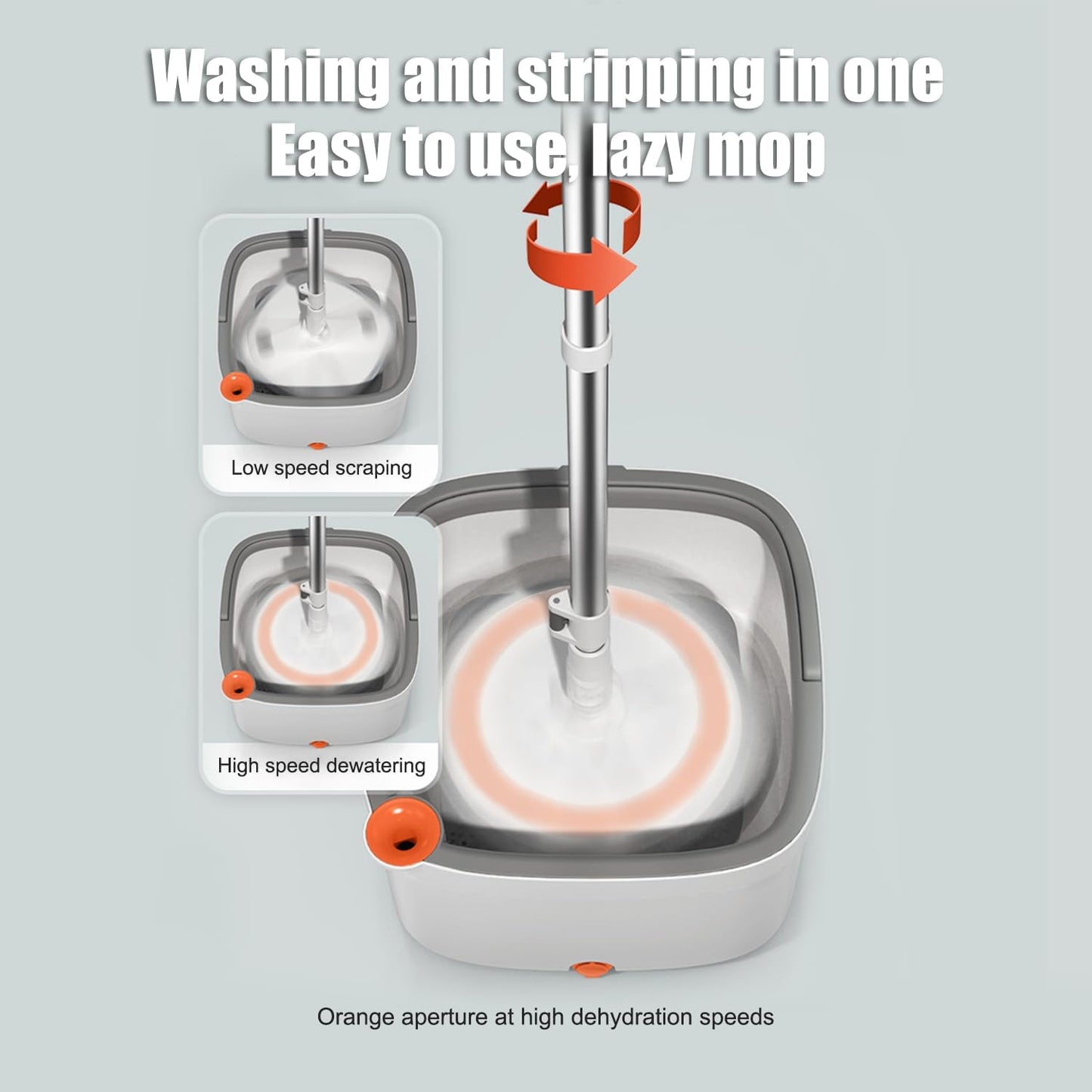 Spin Mop and Bucket Set with 2 Replaceable Microfiber Mop Pads with Self Separation Dirty and Clean Water System, Self Wringing 360° Rotating Square Mop Head for Hardwood Tile Marble Floors