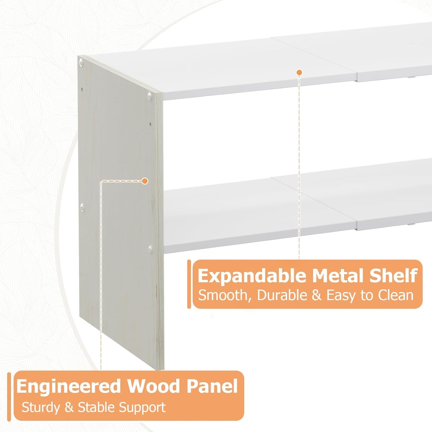 X-cosrack 2 Pack 2-Tier Shoe Rack Organizer for Closet, Expandable and Adjustable White Shoe Rack, Stackable Iron Wood Combination Shoe Storage Shelves for Closets, Entryway, Small Space, Garage