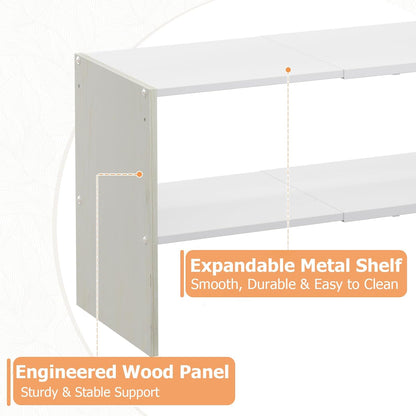 X-cosrack 2 Pack 2-Tier Shoe Rack Organizer for Closet, Expandable and Adjustable White Shoe Rack, Stackable Iron Wood Combination Shoe Storage Shelves for Closets, Entryway, Small Space, Garage