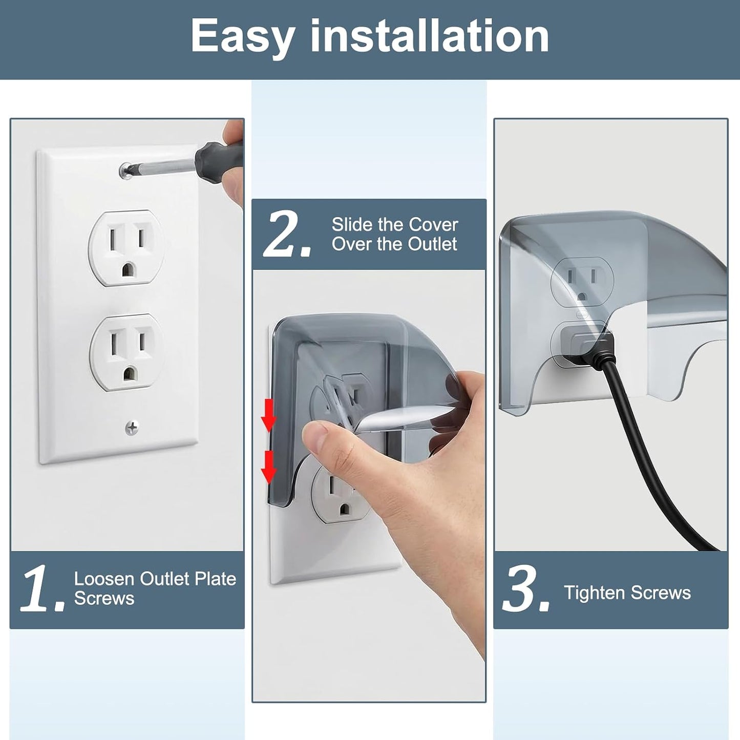Outdoor Waterproof Outlet Cover for Single-Gang Duplex Receptacle (NEMA 5-15R), Weatherproof Electrical Socket Protector 2.6" x 3.2", Wall Plate Guard for Outdoor & Bathroom Use (Gray)