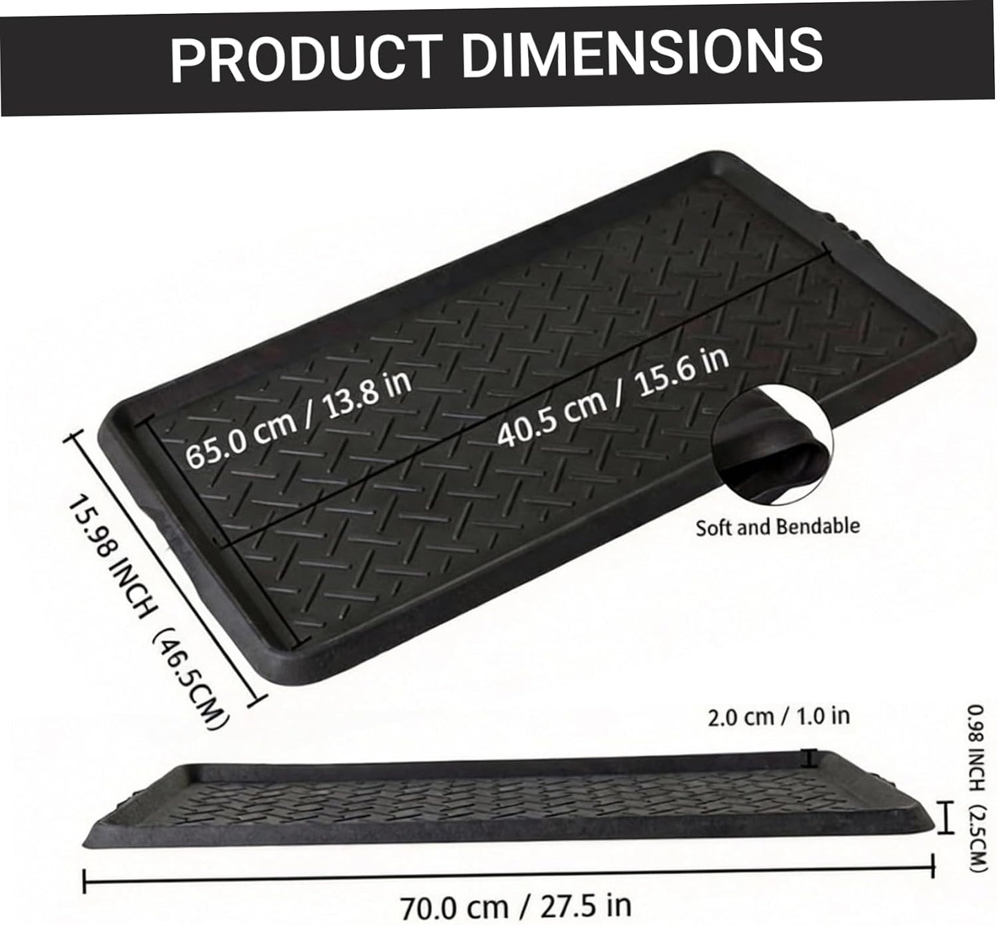 Shoe Mat Tray Rubber Shoe Mat Heavy Duty Foldable Boot Tray with Lip Waterproof Non Slip Boot Trays for Entryway Indoor Outdoor 27.5x15.9 inch
