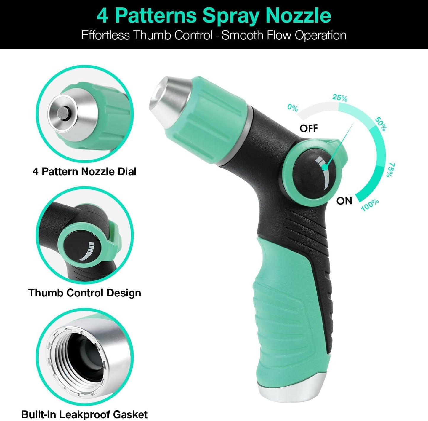 Besiter Garden Hose Nozzle Sprayer: 2 Pack 10 Watering Patterns Spray Nozzles Heavy Duty Metal Hose Head Hose Attachment, Thumb Control On Off Valve