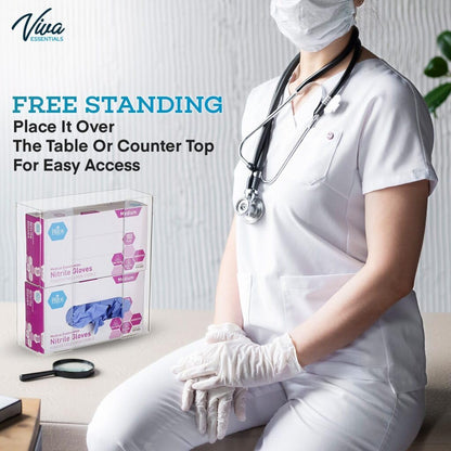 AdirMed VivaEssentials Double Glove Box Holder, Wall Mount or Free Standing Black Acrylic Glove Holder