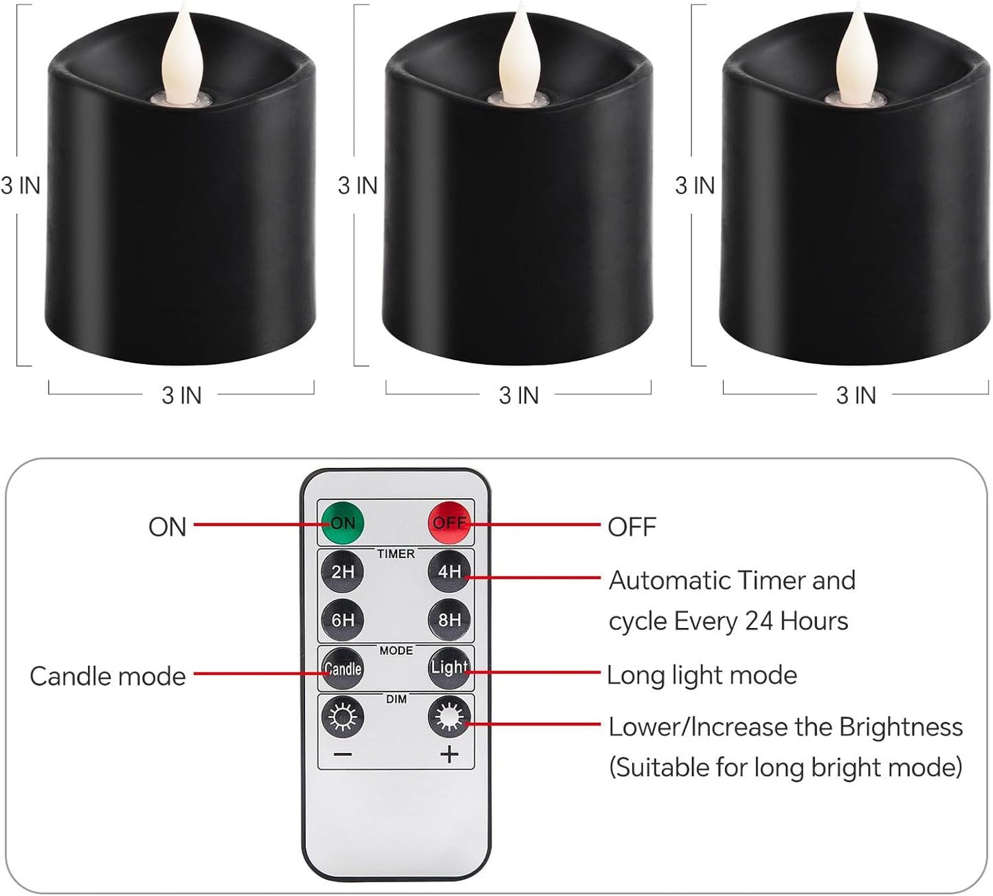 3x4 Flickering Flameless Candles Set of 3,Real Wax Pillar LED Candles,with Timer,4 inch Flameless Candles with Remote,for Party Wedding Holiday Home Decor,Ivory