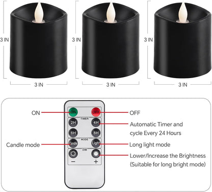 3x4 Flickering Flameless Candles Set of 3,Real Wax Pillar LED Candles,with Timer,4 inch Flameless Candles with Remote,for Party Wedding Holiday Home Decor,Ivory