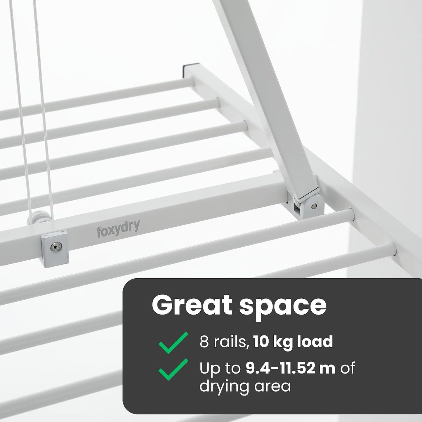 foxydry Mini, Ceiling Mounted Clothes Drying Rack, Pulley Clothesline, Vertical Folding Laundry Drying Rack 21.26" D x 59.84" W x 9.84" H