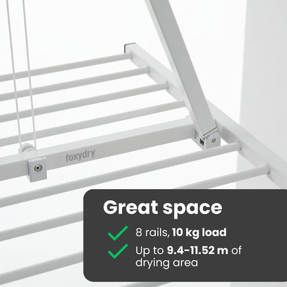 foxydry Mini, Ceiling Mounted Clothes Drying Rack, Pulley Clothesline, Vertical Folding Laundry Drying Rack 21.26" D x 59.84" W x 9.84" H