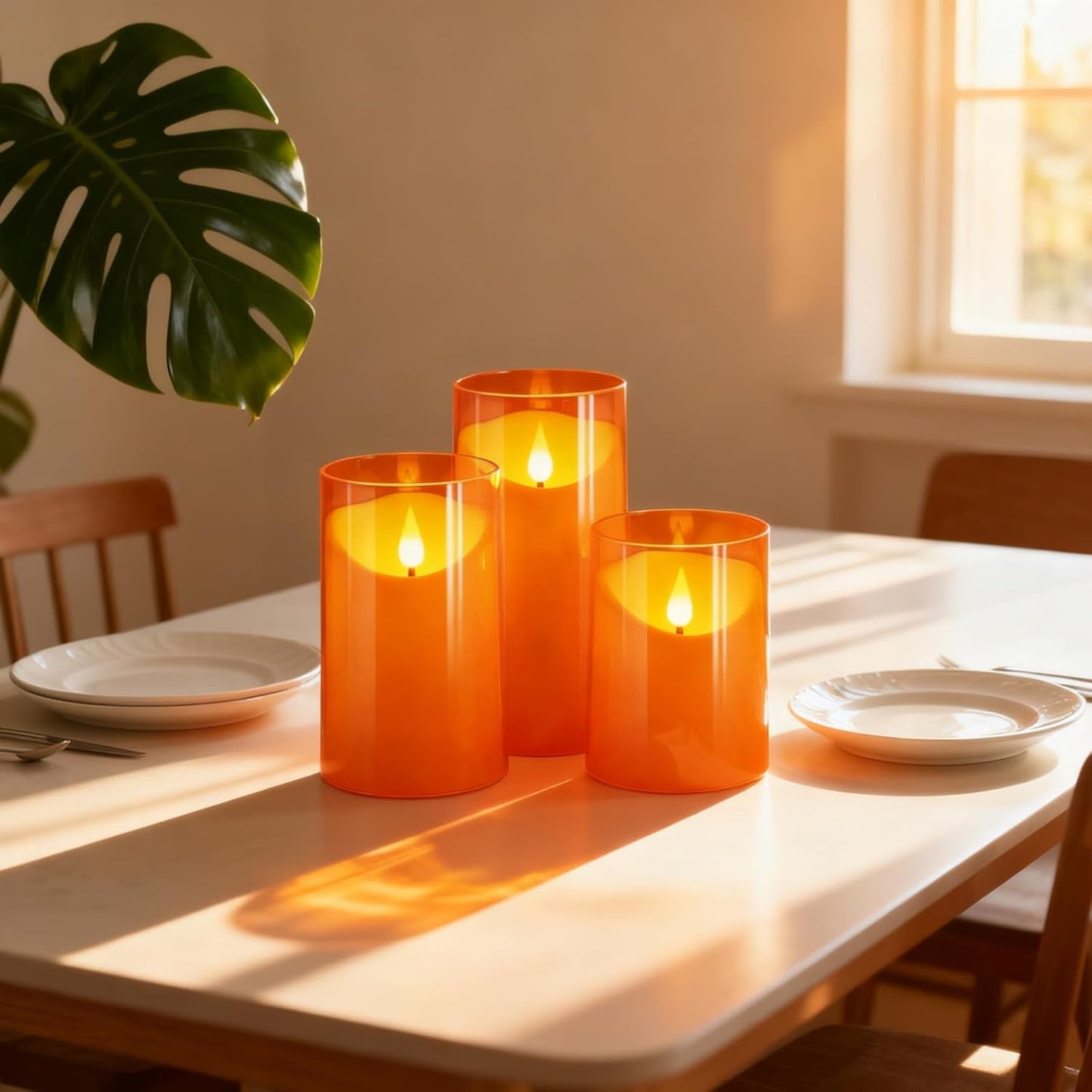 NURADA Flameless Candles with Remote Timer - Glass Real Wax 3D Wick LED Pillar Votive Candle Set Battery Operated Flickering Light for Home Christmas Decoration - White 3 Pack