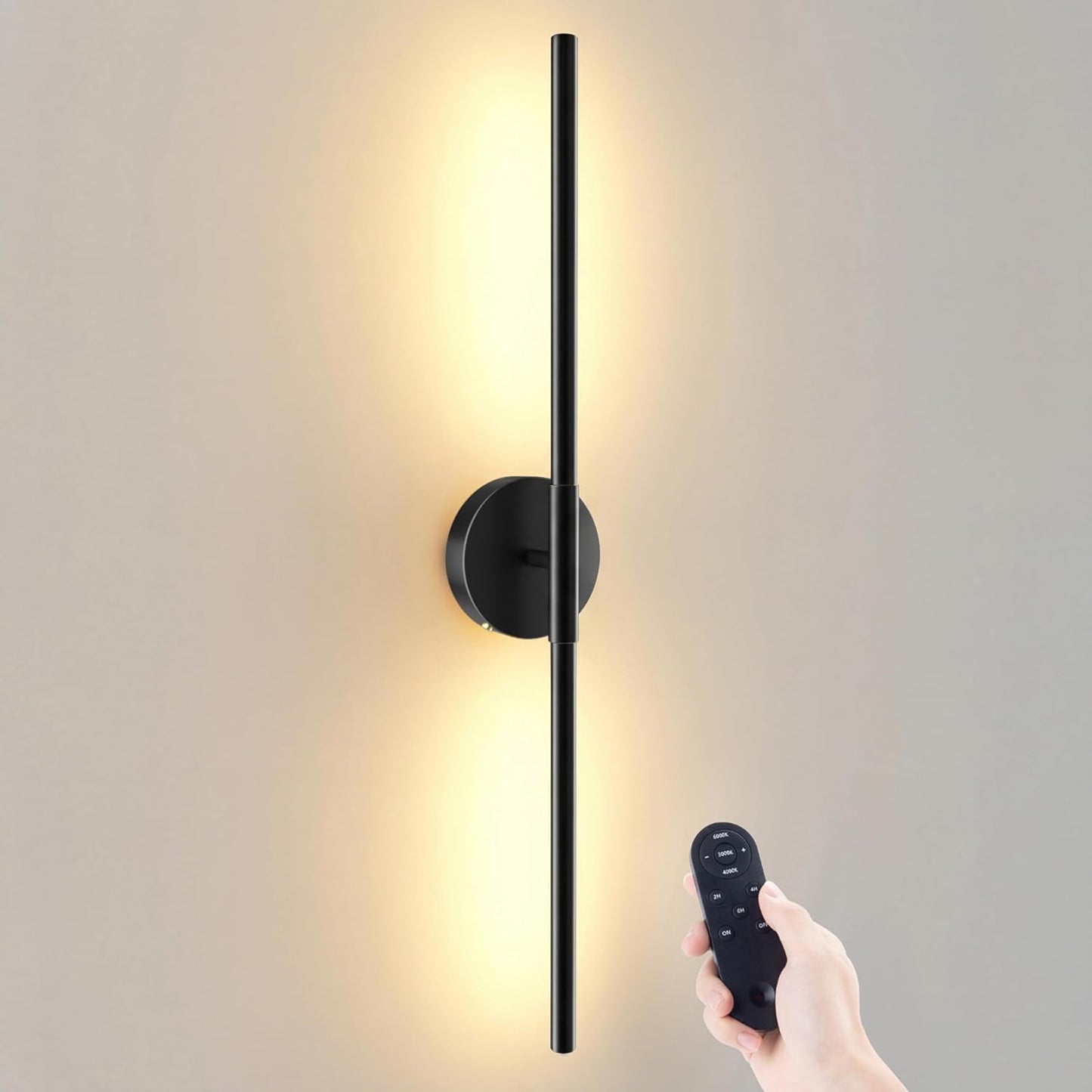 JOFIOS Battery Operated Wall Sconces Set of 2, 360°Rotation Wireless Rechargeable Wall Lights: Dimmable Detachable Wall Lamp with Remote Control, 3000K-6000K Infinite Dimming Wall Sconce 27.6 Inch