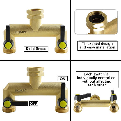 HQMPC Hose Splitter Garden Hose 3 Way Valve Brass Hose Splitter with Solid Long Handle Hose Spigot Splitter 3 Way Valve 3/4" GHT Thread
