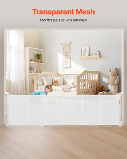 VEVOR Retractable Baby Gate, 34 inch Tall, Extends up to 71 inch Wide, Retractable Gate for Kids or Pets, Mesh Material, Easy to Install for Indoor Stairs, Doorways, Hallways, Playrooms, Gray