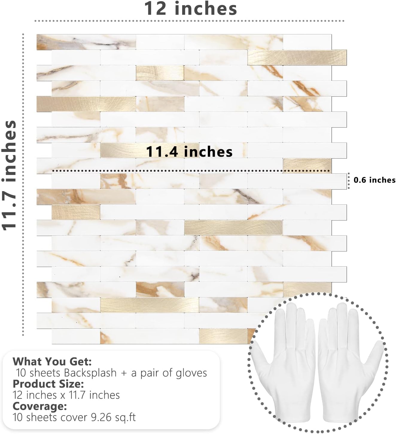 STICKGOO Peel and Stick Backsplash Tile, Stick on Backsplash for Kitchen and Bathroom, Volakas White Look PVC Mixed Metal Silver Self Adhesive Wall Tiles(Sample)