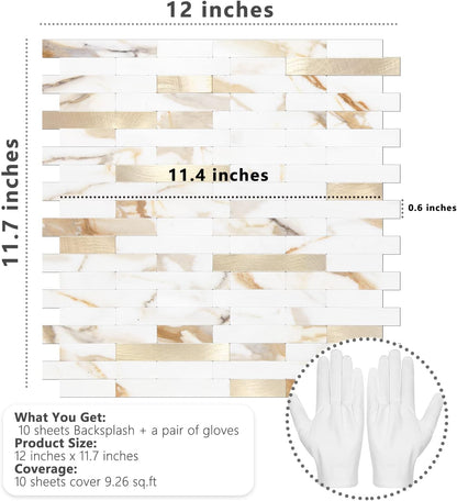 STICKGOO Peel and Stick Backsplash Tile, Stick on Backsplash for Kitchen and Bathroom, Volakas White Look PVC Mixed Metal Silver Self Adhesive Wall Tiles(Sample)