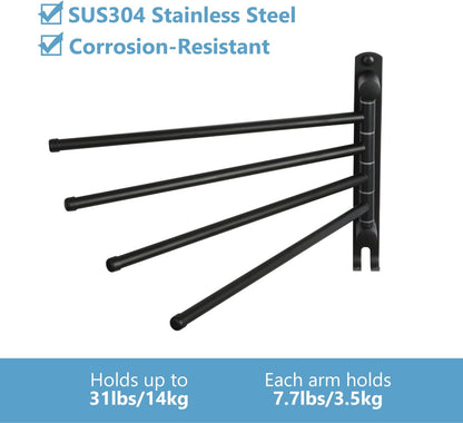 Towel Rack Wall Mounted JSVER Bathroom Towel Rack, Space Saving Towel Holder, 13.4 Inches Swivel SUS304 Stainless Steel Towel Bar, 180° Rotation 6 Arms Towel Racks for Bathroom