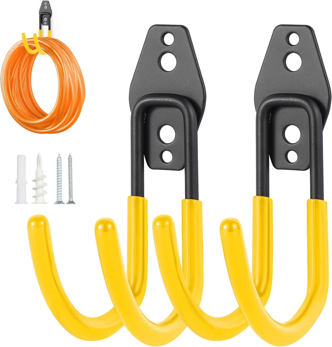 Hose Hanger Wall Mount 2 Pack,Heavy Duty Hose Holder with Screws Metal Hose Hangers for Outside,Hose Rack Suitable for Garage,Garden and Yard,Black