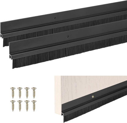M METERXITY 2Pack Door Sweep - 39" Door Bottom Brush Heavy Duty Seal Draft Stopper Aluminum Base with 50mm Brush, Adhesive/Screw Installation for Interior/Exterior/Garage/Sliding Doors, Black