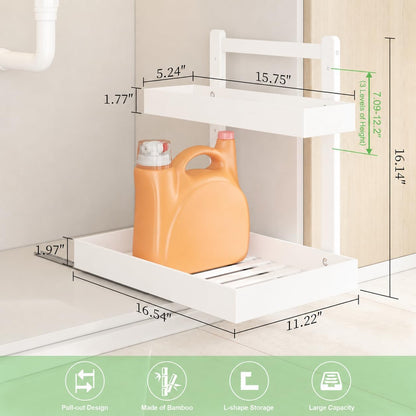 Under Sink Organizer - 2-Tier Pull Out Cabinet Organizer Vertical Slide Out Sink Shelf Storage Shelves for Multi-Purpose Bath Kitchen Bathroom Medicine (Nature, 2 Packs)