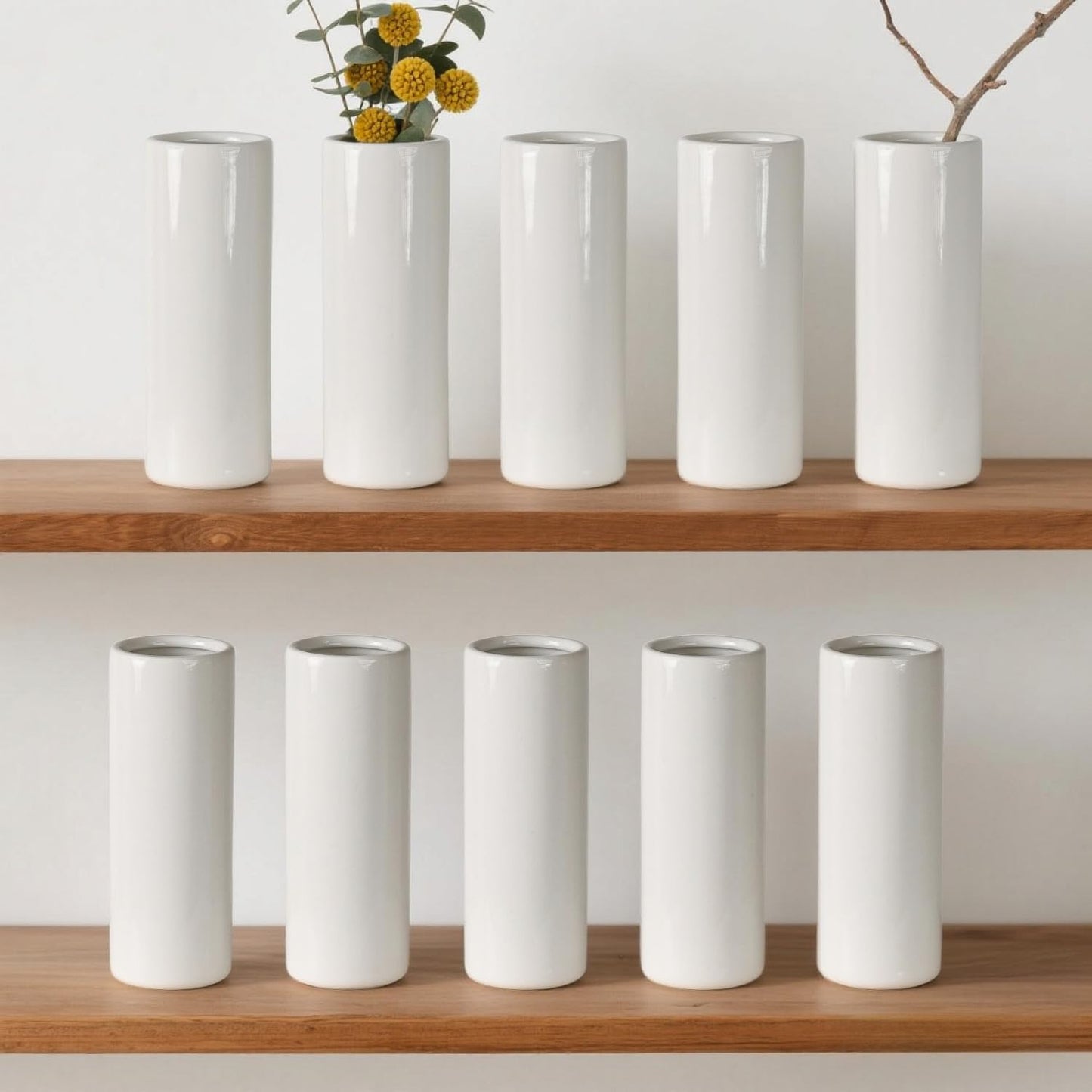 Modern Small Flower Vases 8 Pack - Ceramic, White