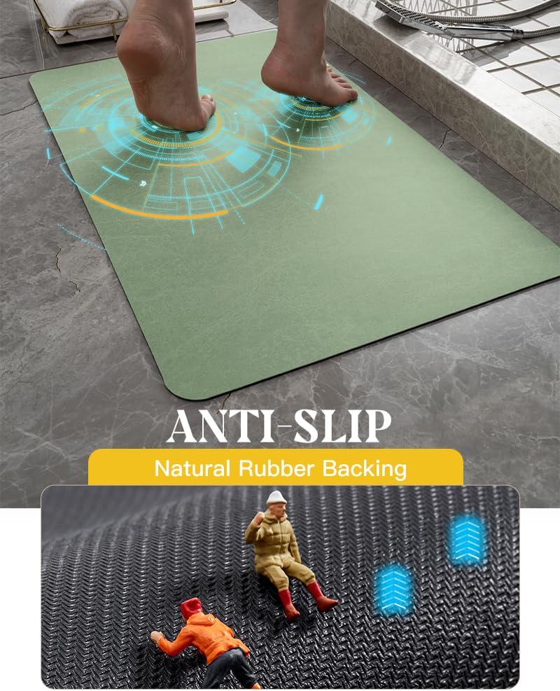 MontVoo -Bath Mat-Rubber Backing Non SlipThin Bathroom Rugs Fit Under Door- Quick Dry Absorbent Faux Suede Surface Grey Bathroom Floor Mats-Shower Rug for in Front of Bathtub Shower Gray 16x24
