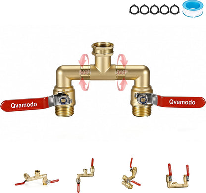 Garden Hose Splitter 3/4" GHT Full Flow 2 Way Brass Hose Splitter Heavy Duty All Metal Hose Y Splitter with Shutoff Outdoor Faucet Water Hose Splitter Y Valve Tap Adapter for Outdoor Garden