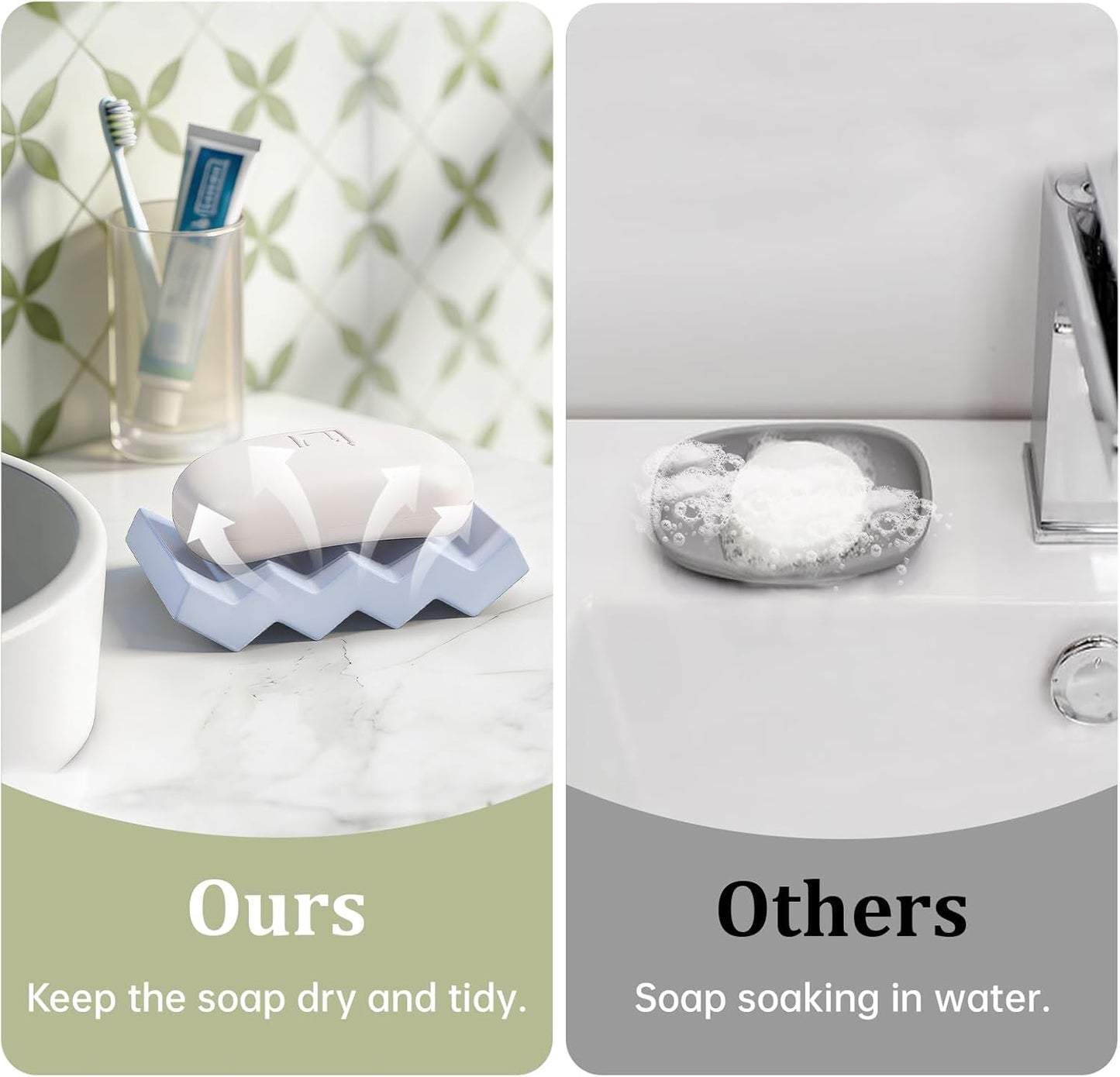 Self Draining Bar Soap Holder Diatomite Soap Dish Fast Drying Soap Saver Small Sponge Caddy for Shower, Bathroom, Kitchen Sink, Kitchen, Blue
