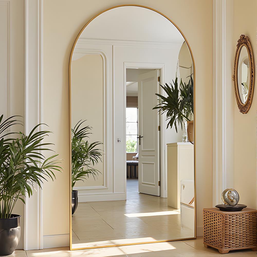 OGCAU Floor Full Length Mirror, 56"x20" Arched Full Body Mirror, Hanging or Leaning, Standing, Wall Mounted with Aluminum Frame for Bedroom Living Room, White
