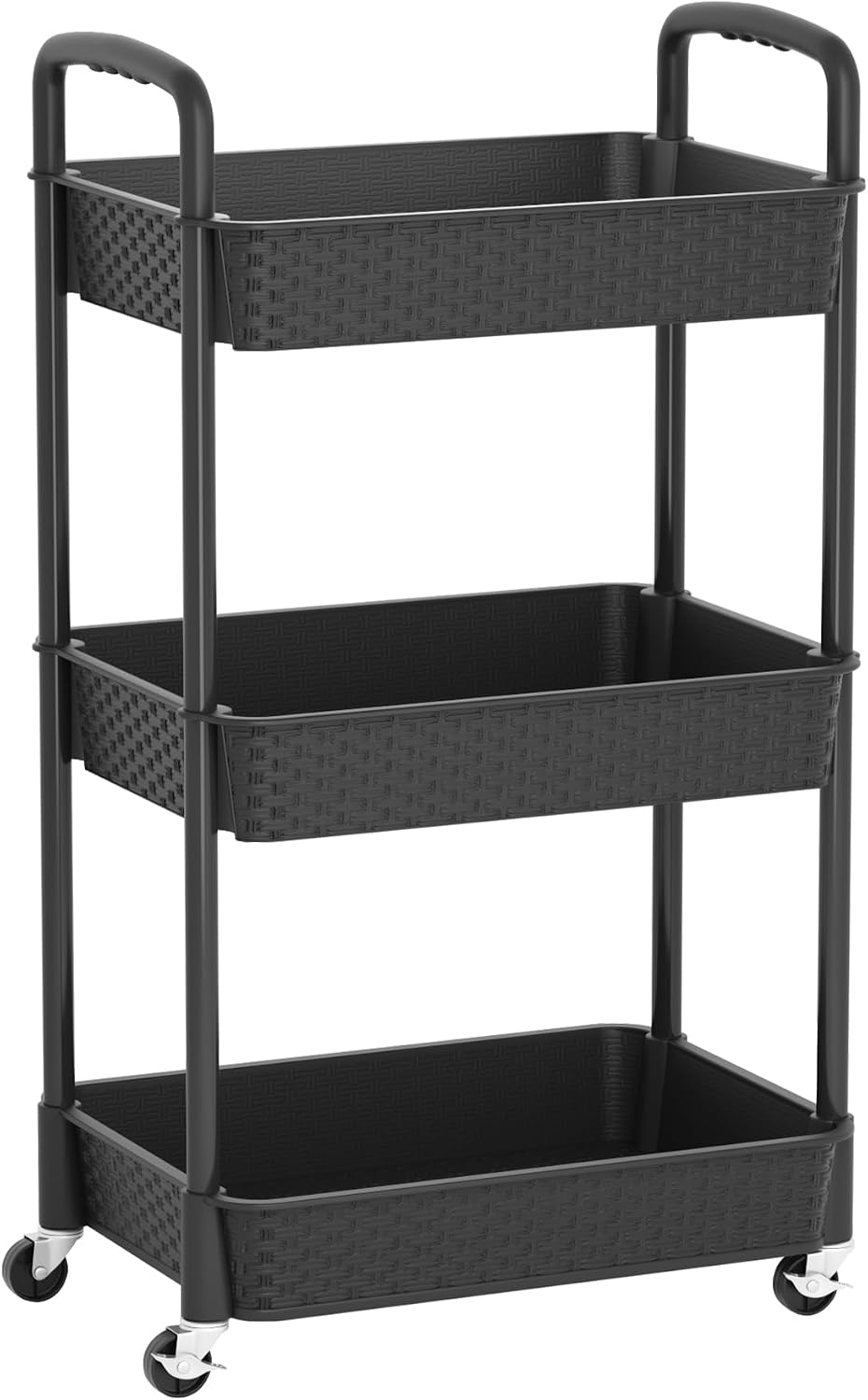 MOYIPIN 3-Tier Plastic Rolling Utility Cart with Handle,Utility Storage Cart for Office, Living Room, Kitchen,Movable Storage Organizer Shelves,White