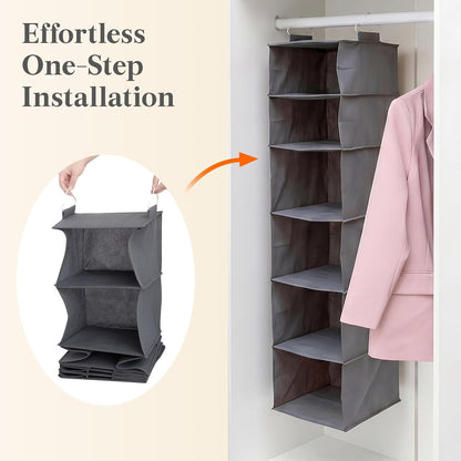 Lifewit 5 Tier Hanging Closet Organizer and Storage for Shelves, Foldable Clothes Shelf with 2 Sturdy Hooks, Sweater/Coat/Shoes Clothing Organization for Wardrobe, Dorm, Bedroom, Gray