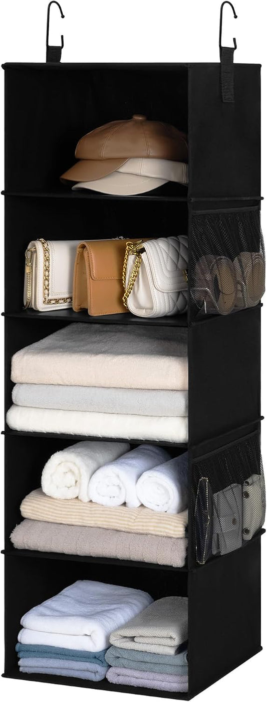 StorageWorks 6-Shelf Hanging Closet Organizer, Hanging Shelves for Closet, Fabric, Mixing of Beige, White & Ivory, 12" D x 12" W x 47 1⁄2" H