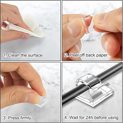 50PCS Cable Clips, Clear Adhesive Cable Holder Staples, Small Wire Organizers for Desk, Office, Home & Car Cable Management, Extension Cord