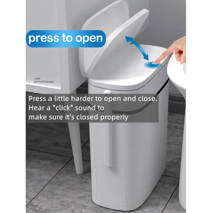 3.7 Gallons Bathroom Trash Can and Toilet Brush Set, 14 Liter Slim Trash Can with Toilet Brush Holder Set for RV, Black lid