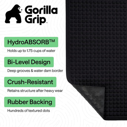 GORILLA GRIP® Ultra Absorbent Front Door Mat Outside Entrance, Traps Dirt and Moisture, HydroABSORB Indoor Outdoor Doormat Holds Up to 1.7 Cups Water, Stain and Fade Resistant Welcome Mat, 29x17 Black