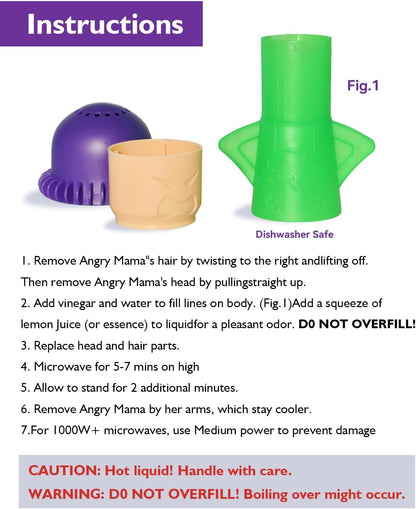 Angry Mama Microwave Cleaner - Microwave Steam Cleaner for Inside, Steam Disinfects with Vinegar/Water(Green)