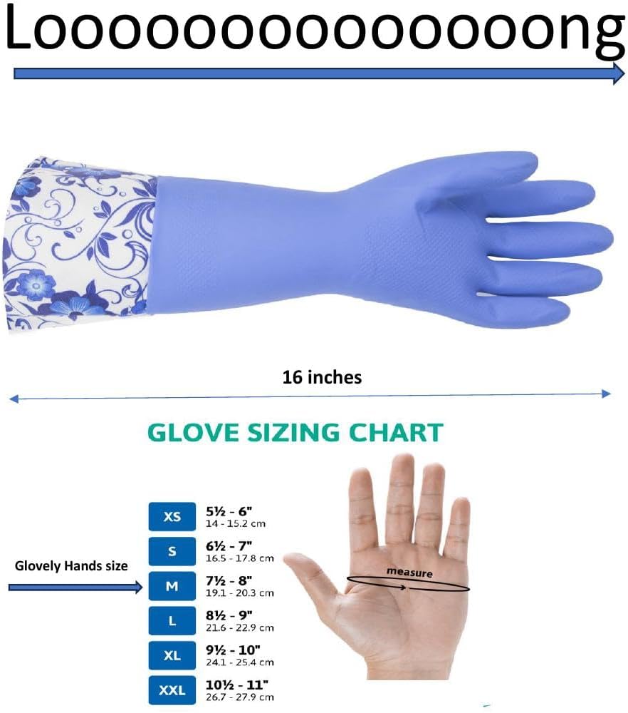 GLOVELY HANDS Rubber Cleaning Gloves – Water-Resistant Latex Dishwashing Gloves with Soft Cotton-Feel Lining, Non-Slip Grip, Long Cuff, Durable Household Kitchen Cleaning Medium (1 PAIR)