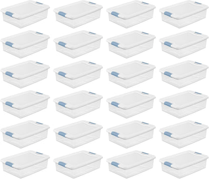 Sterilite 4-Pack 56 Quart Wheeled Latching Box, Underbed Clear Plastic Storage Organizer - Under Bed Rolling Container Bin with Lid and Wheels for Home or Dorm Bedrooms and Closets