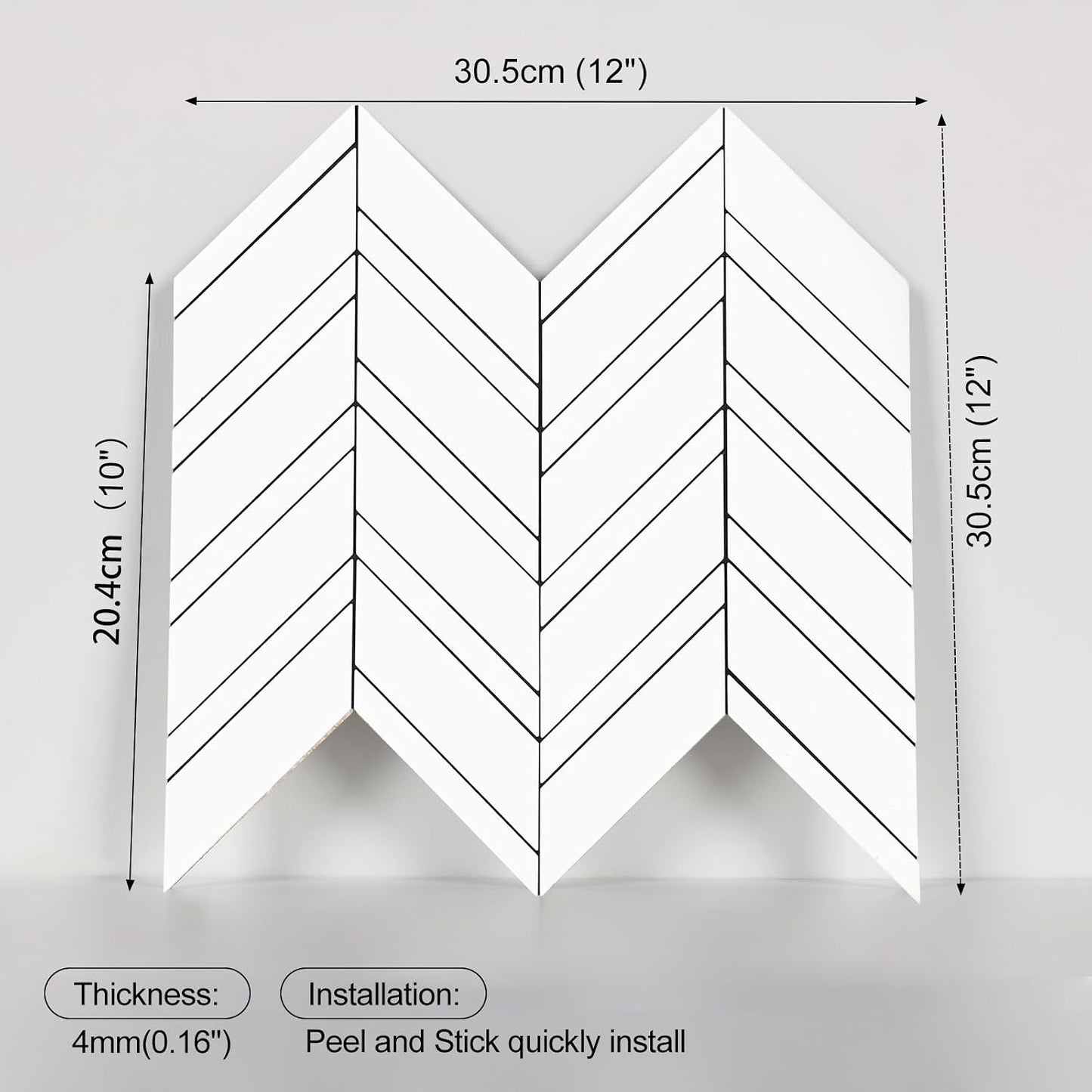 Yipscazo 10-Sheet Herringbone Backsplash Peel and Stick Tile, Polished White PVC Stick on Backsplash for Kitchen, Waterproof Self Adhesive Wall Tile for Bathroom