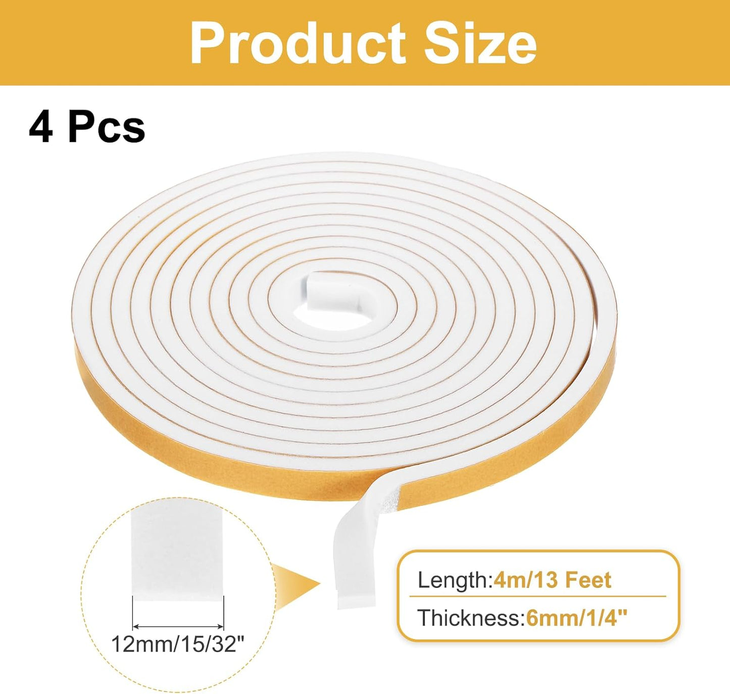 MECCANIXITY Weather Door Seal Strip Tape, Door Insulation Stripping Single Side Strong Self Adhesive Foam Tape Gap Filler for Door, Window, 1/4 Inch x 1/16 Inch x 32 Feet White 2 Pack