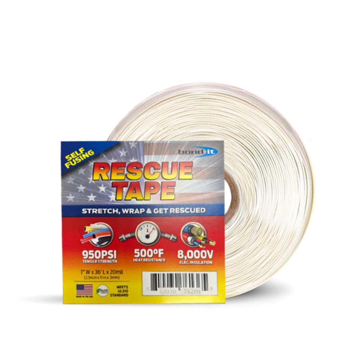 Bond It Rescue Tape, Self-Fusing Silicone for Emergency Plumbing, Pipe & Hose Repair, Electrical Insulation, Waterproof, 950 PSI, Made in USA, 1" x 12', Red