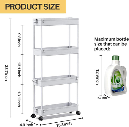 SPACEKEEPER Slim Rolling Storage Cart 4 Tier Bathroom Organizer Cart Mobile Shelving Unit Slide Out Utility Cart for Kitchen, Bthroom, Makeup, Craft, Laundry Narrow Places, Black