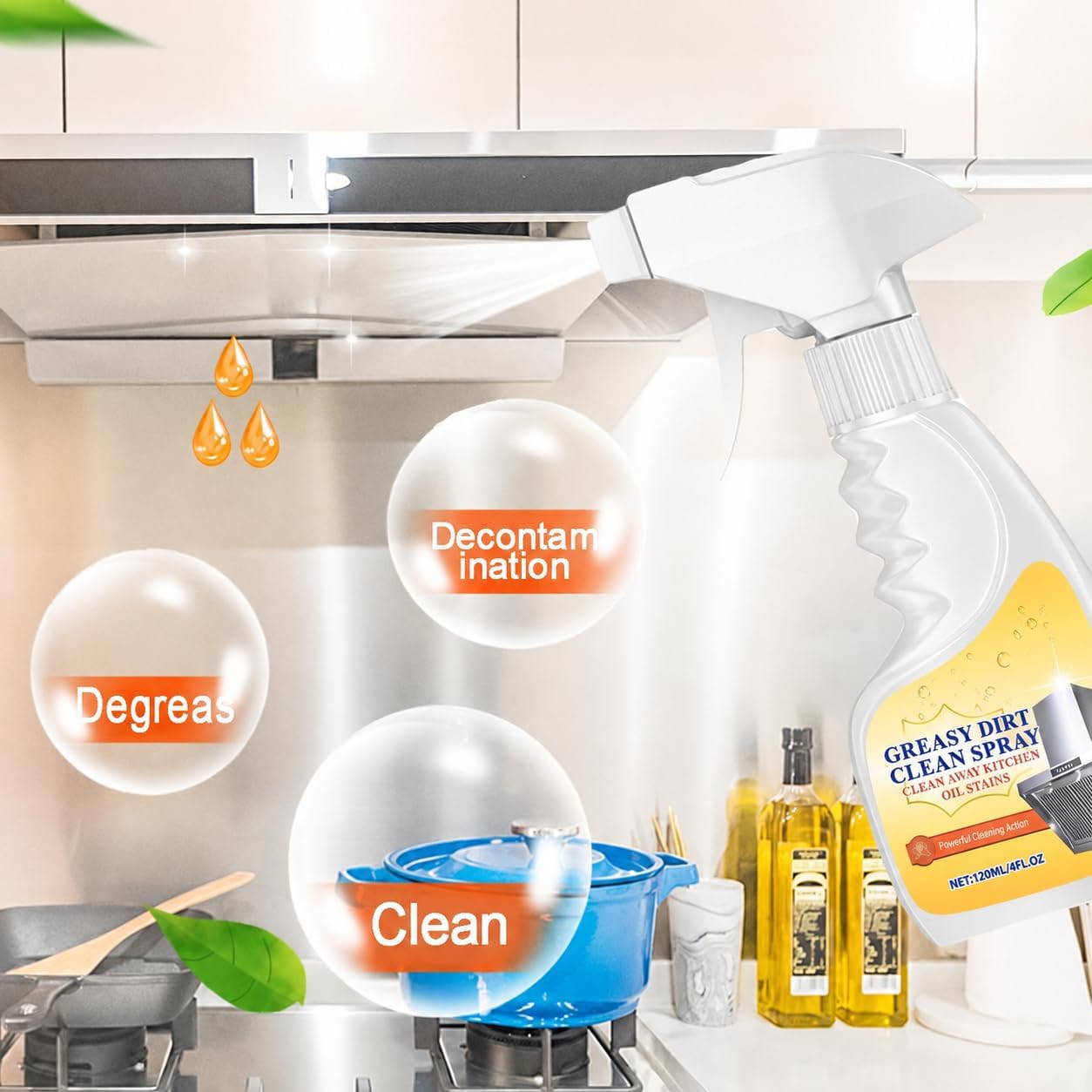 Kitchen Degreaser Spray, Heavy Duty Grease Cleaner for Stove, Oven, Range Hood & Countertops, Multi Surface All Purpose Cleaner for Cabinets, Backsplash & Appliances, Fresh Citrus Scent, 4oz