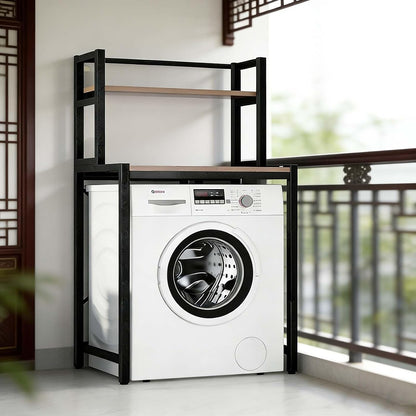 Over The Washer Storage Shelf – Space-Saving Laundry Organizer, Durable Bathroom Rack for Clutter-Free Living(Black,Two Layers)