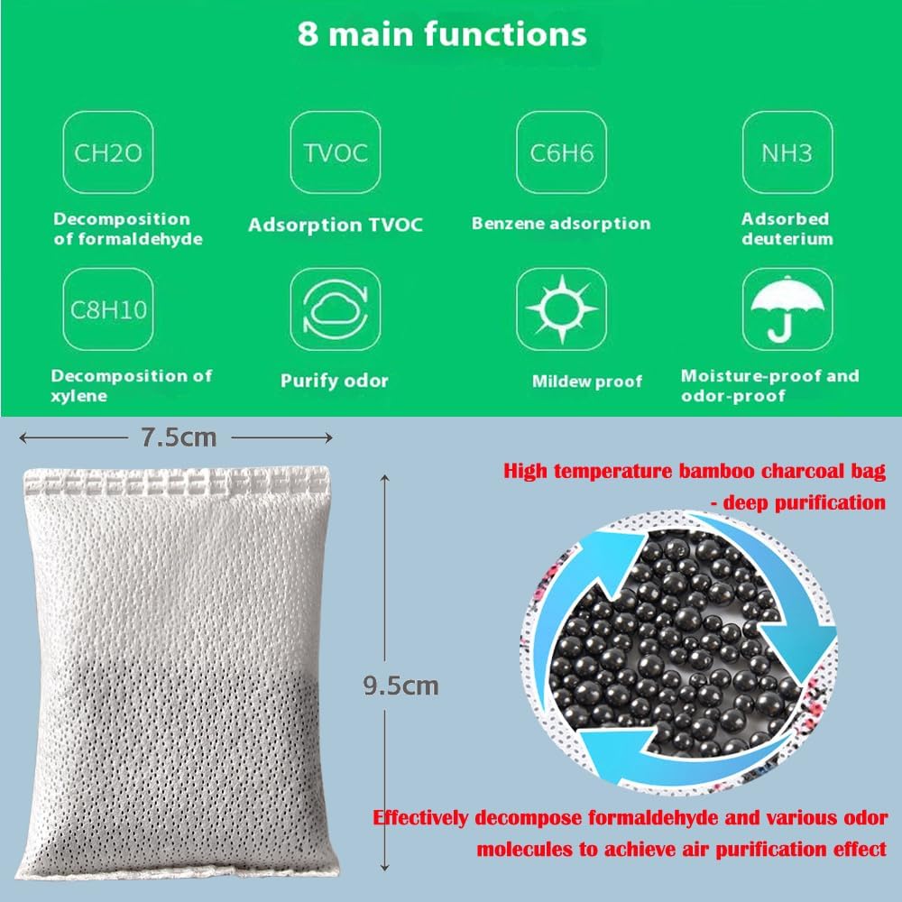 5Pack Activated Charcoal Odor Absorber Air Purifying Bag for Car, Closet, Shoe, Basement; Removes Odors and Moisture; Car Deodorizer Air Freshener; 50g/Pack Odor Eliminator for Home, Cars