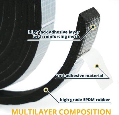 Alenor EPDM Black Foam Insulation Tape Self Adhesive 1/8"x1" x 50' Ft –Pack of 1- Weather Stripping for Doors & Windows,Soundproofing,Door Seal,Weatherstrip,Pipe Cooling,Air Conditioning Seal Strip