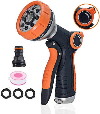 Garden Hose Nozzle Heavy Duty, High Pressure Adjustable 8 Patterns | Metal Water Hose Nozzle Volume Control Valve Attachment Hose Sprayer Nozzle for Outdoor Garden Watering Car Washing