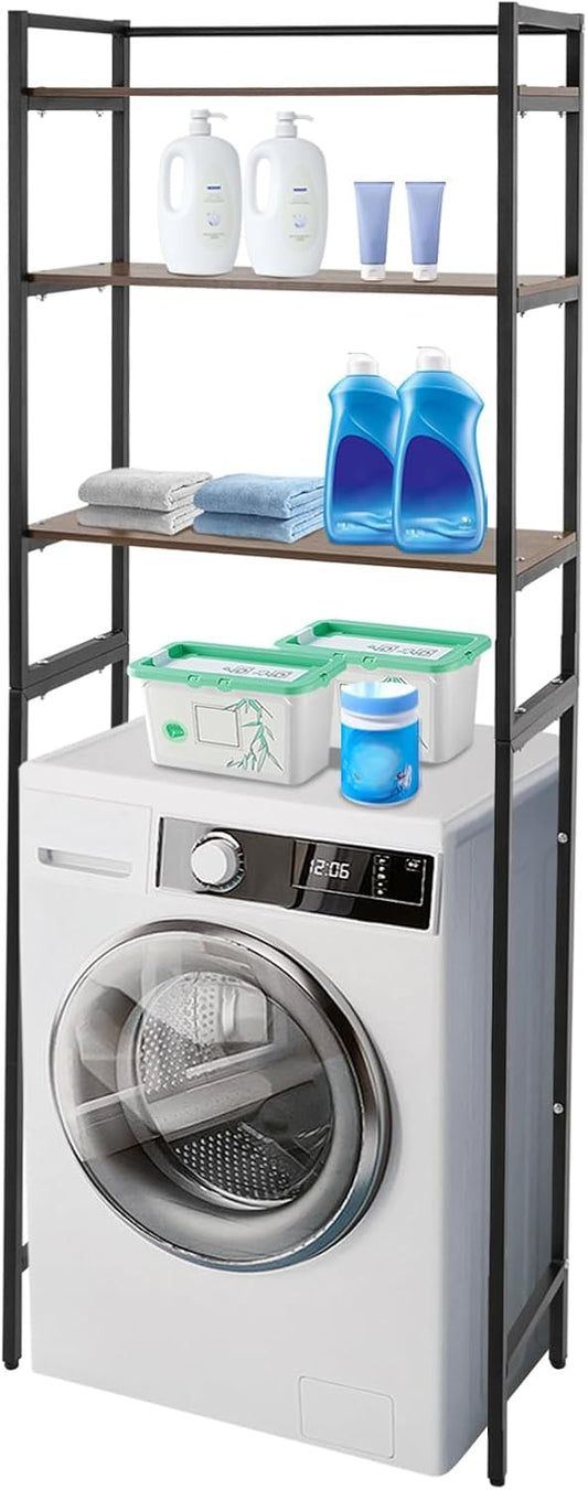Bathroom Storage Shelf, Over the Washer and Dryer Storage Shelf, 3-tier Bathroom Rack for Washing Machine, Bathroom Storage and Organizer Rack for Hanging Towels and Drying Clothes (Black, Oak)