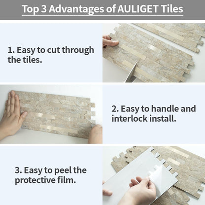 AULIGET 20 Sheets Peel and Stick Backsplash, Black & Grey Wood Look PVC Mixed Metal Stick on Backsplash Tiles for Kitchen