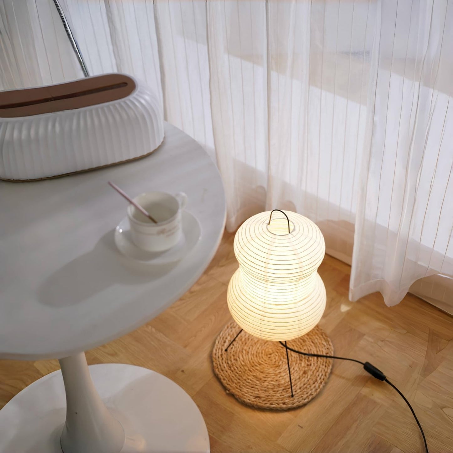 Japanese Noguchi Inspired Table Lamp Zen Rice Paper Lantern with Warm Light for Bedroom Living Room or Office Modern Japandi Decor(Segment)