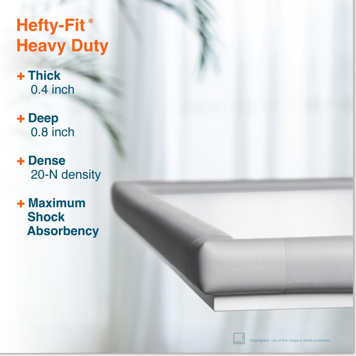 Roving Cove HeftyFit Corner Protector for Baby (4 Large Corners), Heavy-Duty Soft Rubber Foam Furniture Corner Bumper Guards, 3M Adhesive Pre-Taped, Oyster White (Off White)